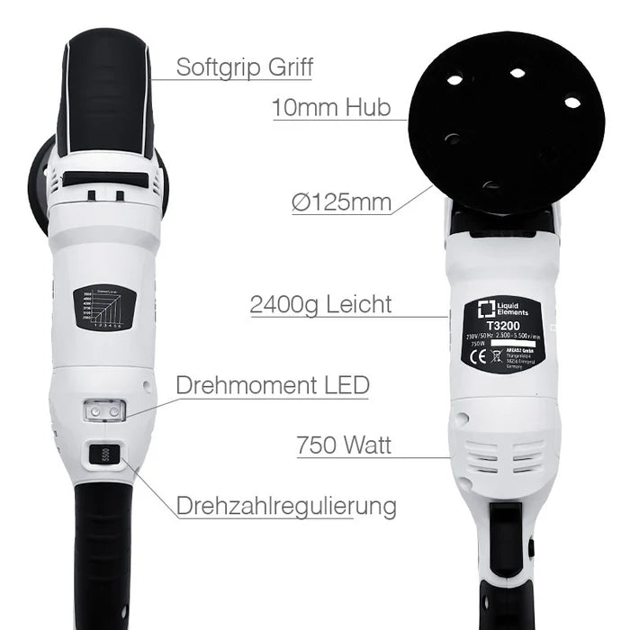 Liquid Elements T3200 V3 Exzenter Poliermaschine 10mm Hub 750Watt